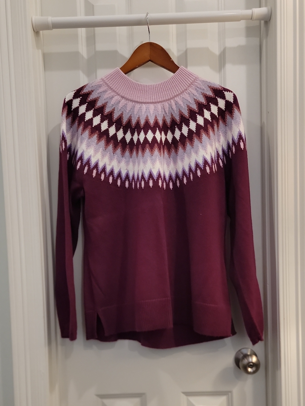 Talbots Plum and Light Pink Fair Isle Turtleneck Sweater